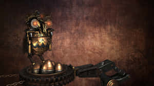 Caption: Mysterious Dark Steampunk Cityscape Wallpaper