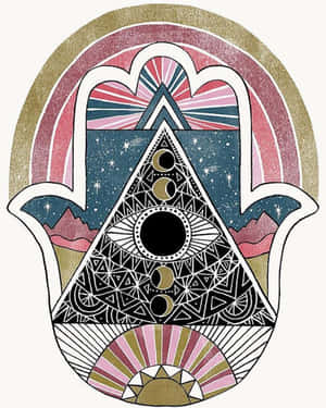 Caption: Mystical Hamsa Hand Artwork Wallpaper