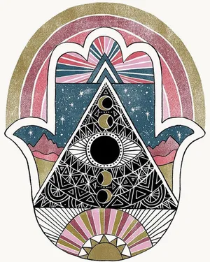 Caption: Mystical Hamsa Hand Artwork Wallpaper