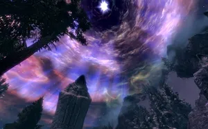 Caption: Mystical Sovngarde Skyline Wallpaper