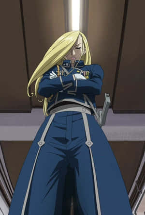 Caption: Olivier Mira Armstrong, The Fierce Leader In Fullmetal Alchemist Wallpaper