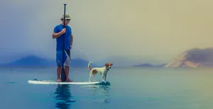 Caption: Paddleboarding On A Serene Lake Wallpaper