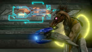 Caption: Powerful Plasma Rifle With Lightning Sparks Wallpaper