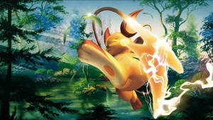 Caption: Raichu Showing Off Its Power In A Vibrant Digital Illustration Wallpaper