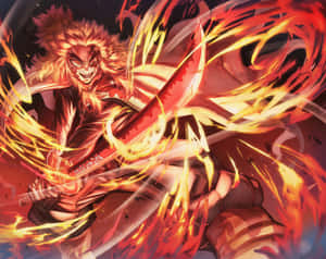 Caption: Rengoku Sword In Action During A Thrilling Battle Scene. Wallpaper