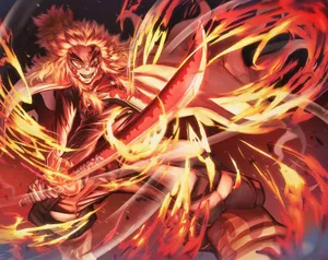Caption: Rengoku Sword In Action During A Thrilling Battle Scene. Wallpaper