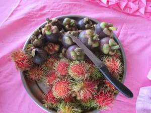 Caption: Ripe Pulasan And Mangosteen Fruits Wallpaper