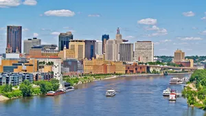 Caption: Riverside View Of Downtown Saint Paul, United States Wallpaper