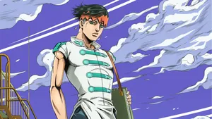Caption: Rohan Kishibe Striking A Pose In Morioh Town Wallpaper