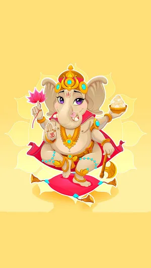 Caption: Sacred Charm - An Adorable Illustration Of Lord Ganesha Wallpaper