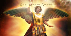 Caption: Saint Michael, The Archangel In Battle Wallpaper