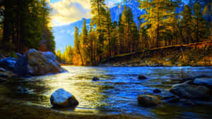 Caption: Serene Spring River Scene Wallpaper
