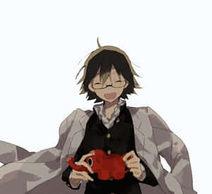 Caption: Shinra Kishitani Smiling In A Lab Coat Wallpaper