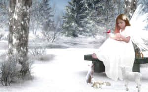 Caption: Snow Angel On A Winter's Day Wallpaper