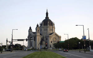 Caption: St. Paul Cathedral Glowing At Twilight, Minnesota Wallpaper