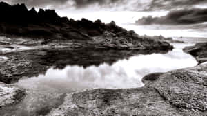 Caption: Stunning Black And White Landscape Scene Wallpaper