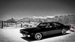 Caption: Stunning Black Muscle Car Wallpaper