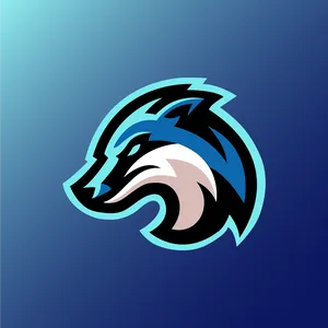 Caption: Stunning Blue Wolf Digital Logo Wallpaper