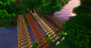 Caption: Stunning Minecraft Bridge Over Tranquil Waters Wallpaper