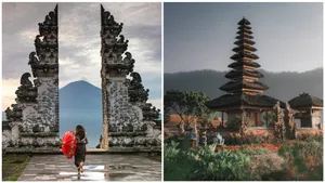 Caption: Stunning Sunset Over The Serene Bali Beach Wallpaper