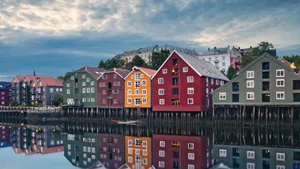 Caption: Stunning Sunset View Of Nidaros Cathedral In Trondheim, Norway Wallpaper