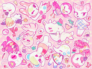 Caption: Subtle Serenity In Pastel - Aesthetic Kawaii Animal Design Wallpaper