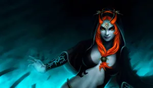 Caption: The Legend Of Zelda: Midna And Link Amidst A Mysterious Landscape Wallpaper