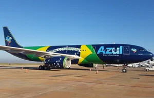 Caption: The Majestic Night-time Takeoff Of Azul Airlines Wallpaper