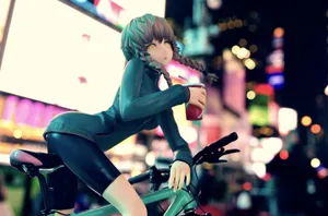 Caption: Time Traveler Suzuha Amane On Her Bicycle Wallpaper