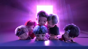 Caption: Tiny Tan Bts Immeresed In Purple Aesthetics Wallpaper