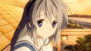 Caption: Tomoyo Sakagami, A Vibrant Anime Character From Clannad. Wallpaper