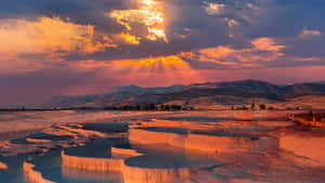 Caption: Tranquil Sunset Landscape Wallpaper