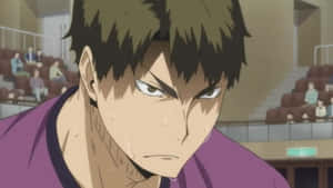 Caption: Ushijima Wakatoshi Volleyball Player Action Shot Wallpaper