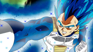 Caption: Vegeta Super Saiyan Blue Unleashing His Power Wallpaper