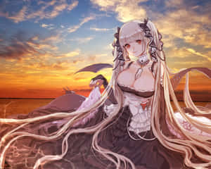 Caption: Vibrant Anime Sunset Art Wallpaper