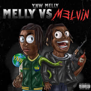 Caption: Vibrant Cartoon Illustration Of Ynw Melly Wallpaper