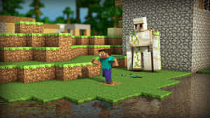 Caption: Vibrant Minecraft Pixel Art Creation Wallpaper