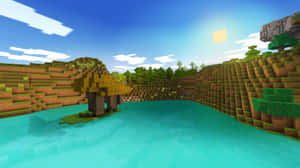 Caption: Vibrant Minecraft Pixel Art Landscape Wallpaper