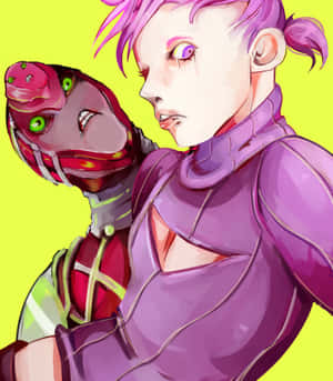 Caption: Vinegar Doppio Striking A Confident Pose In An Illustrated Wallpaper Wallpaper