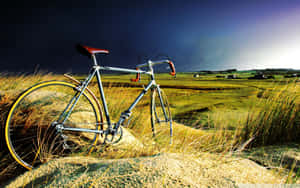 Caption: Vintage Glory: Classic Bicycle Against Brick Wall Wallpaper