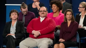 Caption: Woman In A Stylish Red Sweater Wallpaper