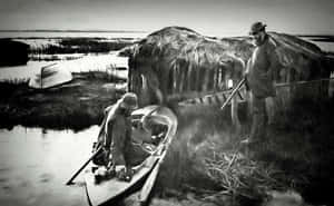 Captivating Charcoal Drawing Of A Serene Riverside Wallpaper