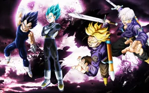 Captivating Father-son Duo In Action: Vegeta And Trunks Unleashed Wallpaper