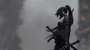 Captivating Female Samurai In Intense Battle Stance Wallpaper