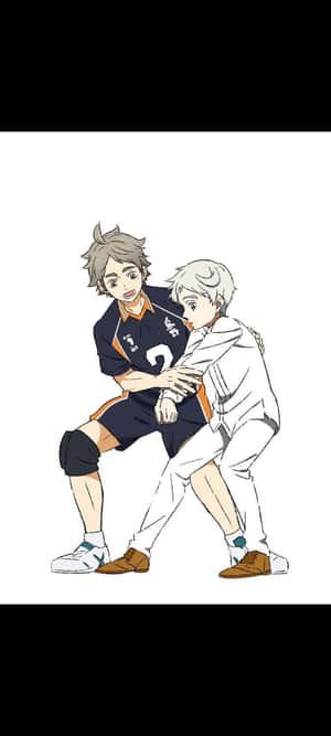 Captivating Haikyuu Teamwork In Action Fan Art Wallpaper