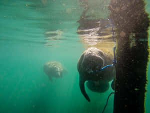 Captivating Manatee In Crystal Clear Waters Wallpaper