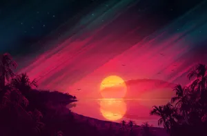 Captivating Serenity For A Beach Sunrise Painting Wallpaper