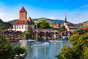 Captivating View Of Thun At Night Wallpaper