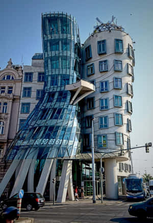 Captivating Vintage Snapshot Of The Dancing House Wallpaper