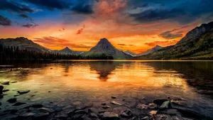 Capture The Magic Of Nature: A Perfect Sunset Landscape Wallpaper
